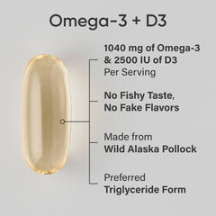 Close-up of triglyceride-form omega-3 and vitamin D3 softgels
