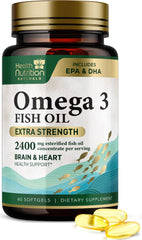Omega 3 Fish Oil 2400mg bottle with 60 softgels