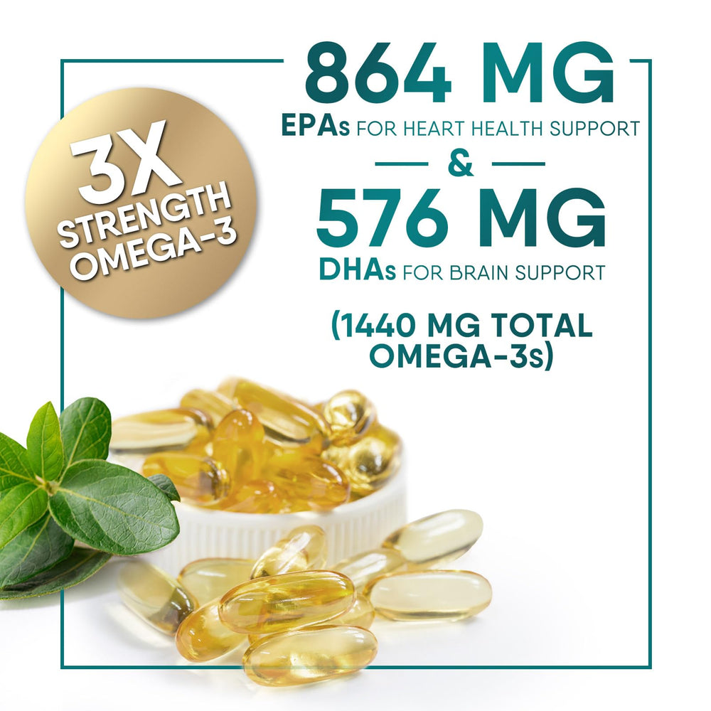 Product label for Omega-3 Fish Oil 2400 mg triple-strength