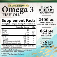 Close-up of Omega 3 Fish Oil 2400mg softgels