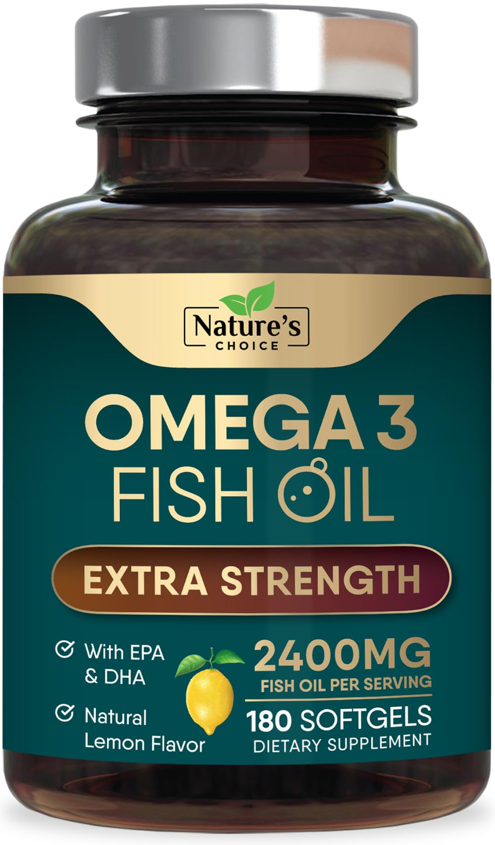 Omega-3 Fish Oil 2400 mg triple-strength softgels bottle, 180-count