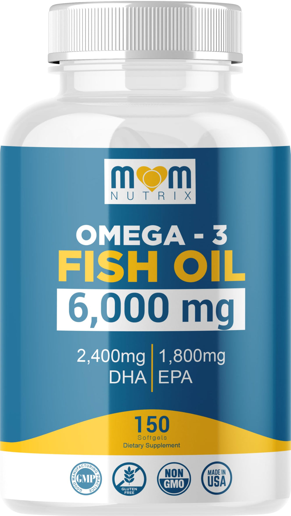MOM NUTRIX Omega-3 Fish Oil bottle with Maximum EPA & DHA – 150 softgels