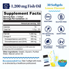 Close-up of burpless lemon-flavored fish oil softgels