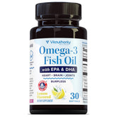 Omega 3 Fish Oil supplement lemon-flavored bottle front