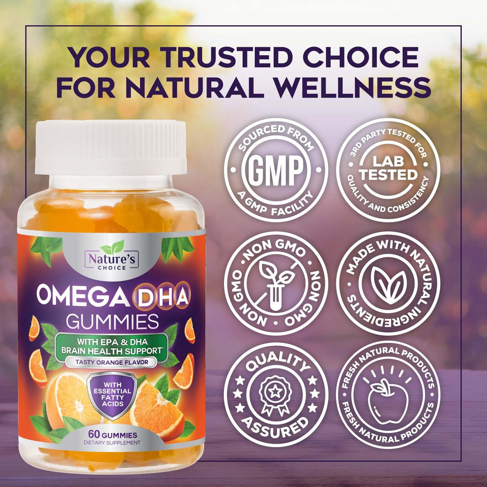 Heart, brain and joint health icons with omega-3 gummies