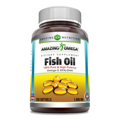 Bottle of Amazing Omega Fish Oil 1000 mg softgels with label
