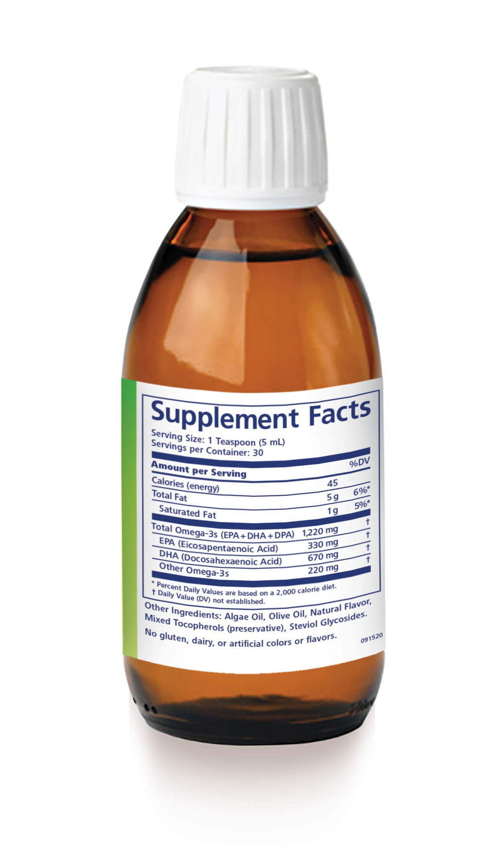 Back label of Omega-V Benefits bottle with ingredients and directions