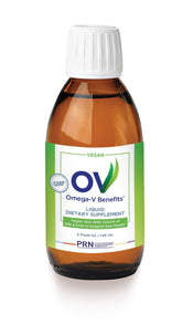 Front view of Omega-V Benefits liquid omega-3 bottle, 5 oz