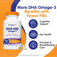 Close-up of OmegaVia DHA 600 mg softgels