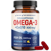 Omega 3 Fish Oil + CoQ10 bottle with 60 softgels - 1305mg Omega-3