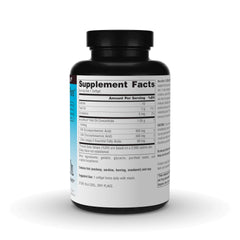 Close-up of 850 mg Omega-3 fish oil softgels