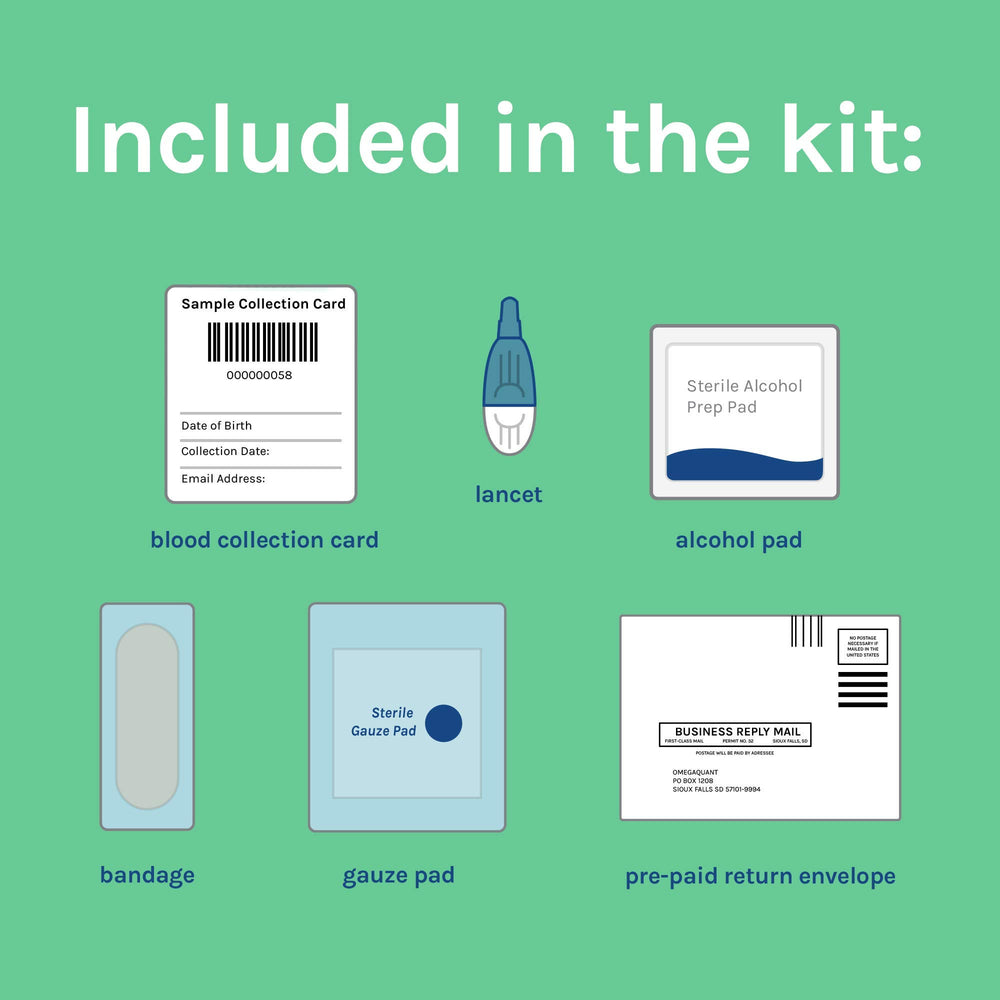Blood collection kit included with OmegaQuant Omega-3 Index Basic