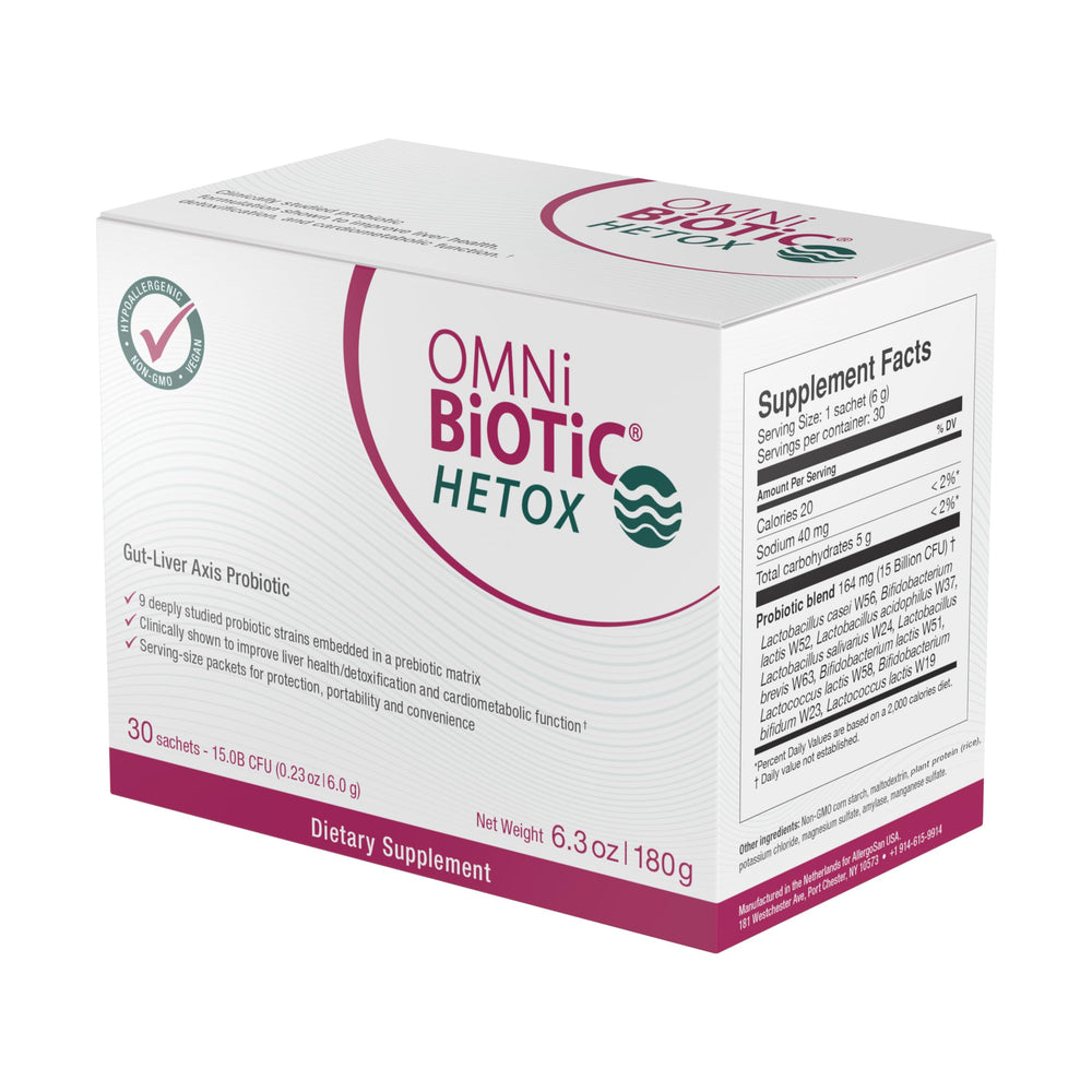OMNi BiOTiC Hetox capsules in hand emphasizing easy, shelf-stable liver-support daily routine
