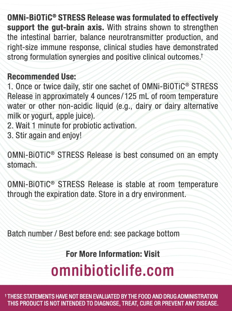 Close-up of OMNi BiOTiC Stress Release label details