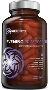 OmniBiotics Organic Evening Primrose Oil bottle with 120 vegan softgel capsules