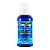 Bottle of OmniBlue Ocean Minerals highlighting 70+ trace minerals and liquid magnesium (2 oz).
