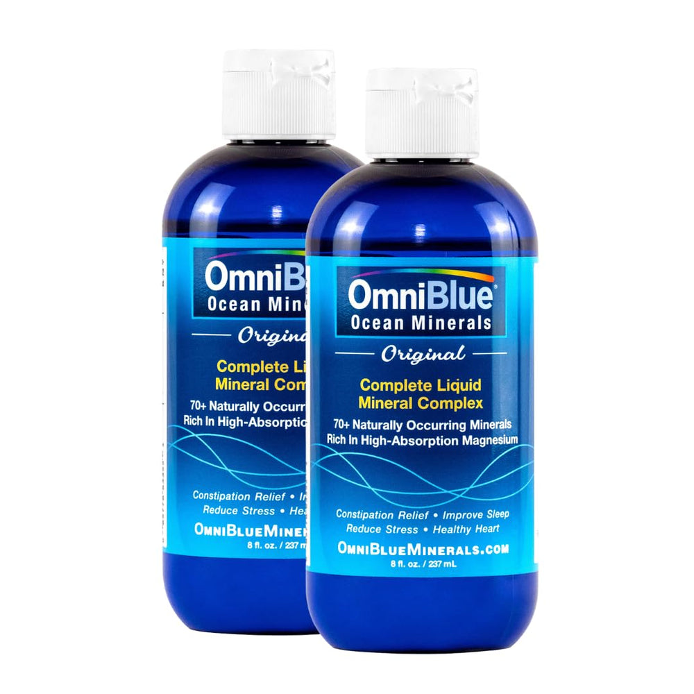 OmniBlue Original ocean minerals bottle showing 70+ trace minerals