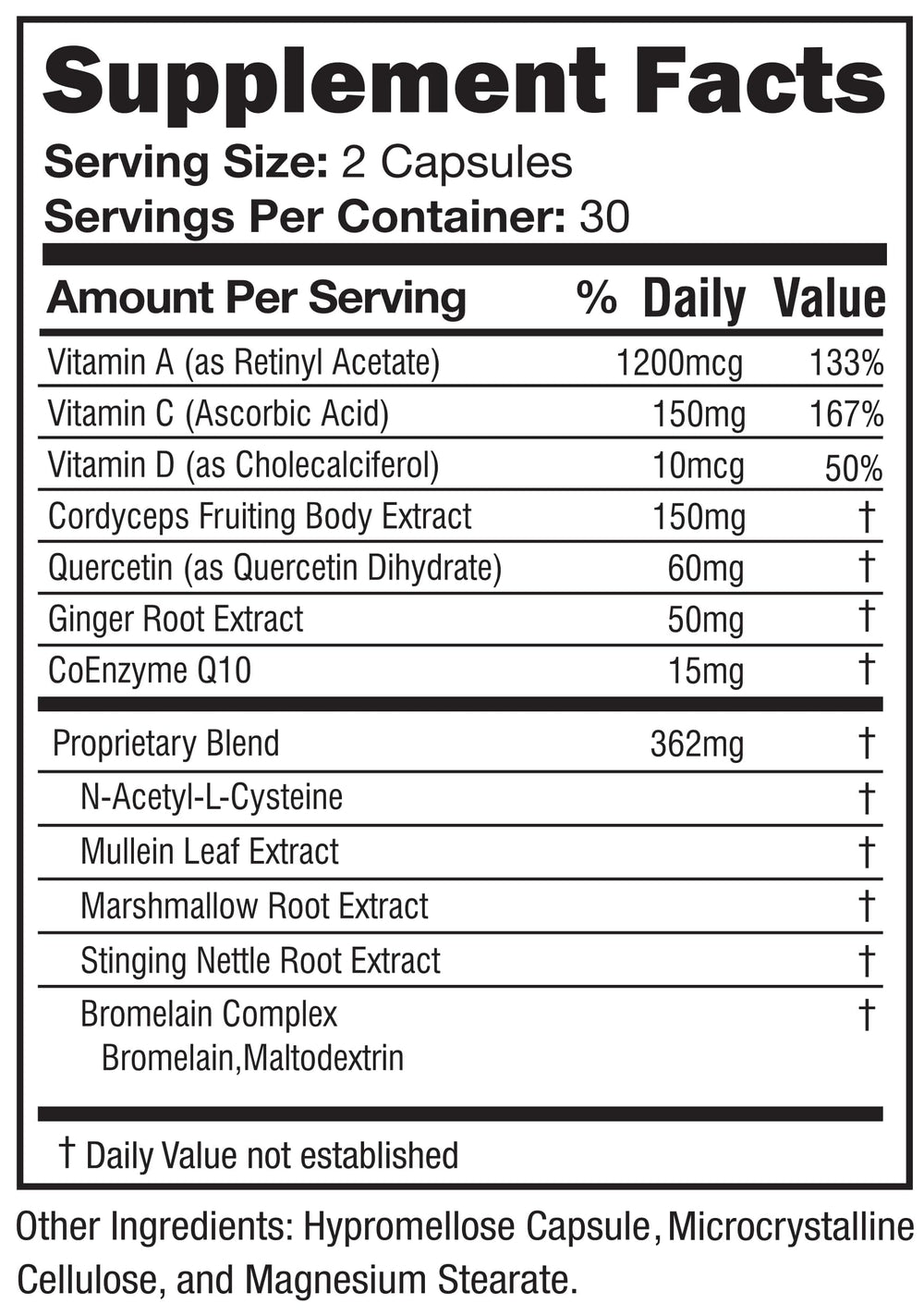 Omnite Bromelain Quercetin blend—capsule image emphasizing anti-inflammatory support.