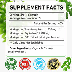 Close-up of Moringa Oleifera leaf powder capsules