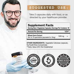 Two capsules of OMRE Spermidine supplement on a clean background