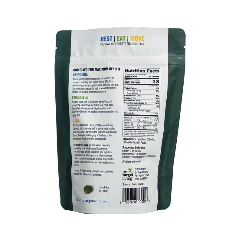 Close-up of spirulina and chlorella tablets