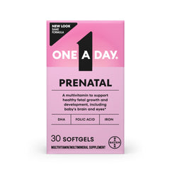 Box and bottle packaging for One A Day Prenatal Vitamins