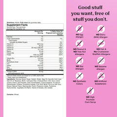 Nutrition facts panel for One A Day prenatal gummies