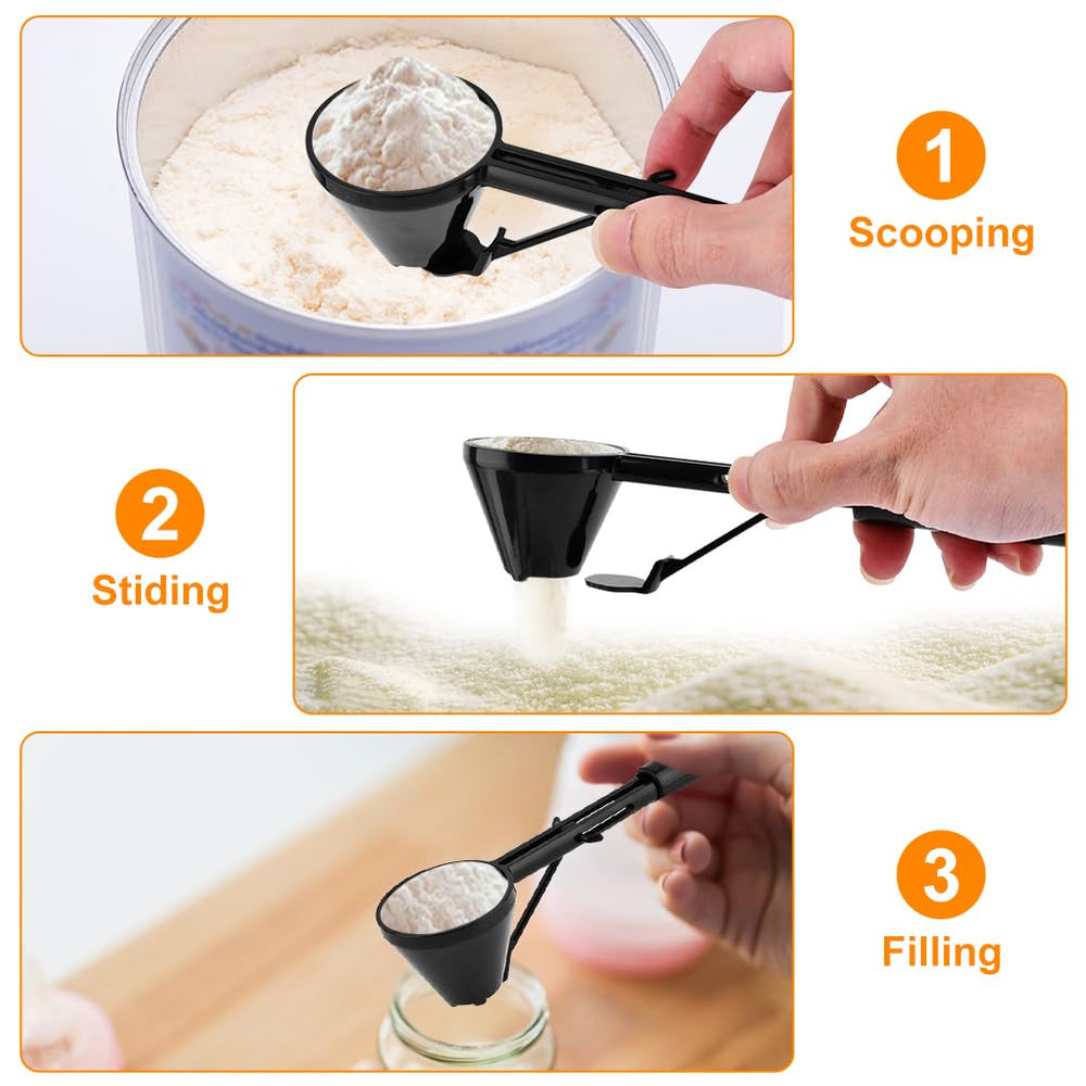 One-handed operation converting scoop to funnel for fast filling