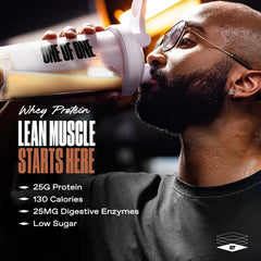 ONE OF ONE whey powder vanilla being poured for shakes