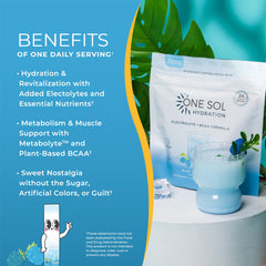 One Sol BCAA Electrolyte powder blue raspberry mix delivers refreshing hydration