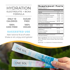 Blue Raspberry flavor option for One Sol BCAA Electrolyte powder.