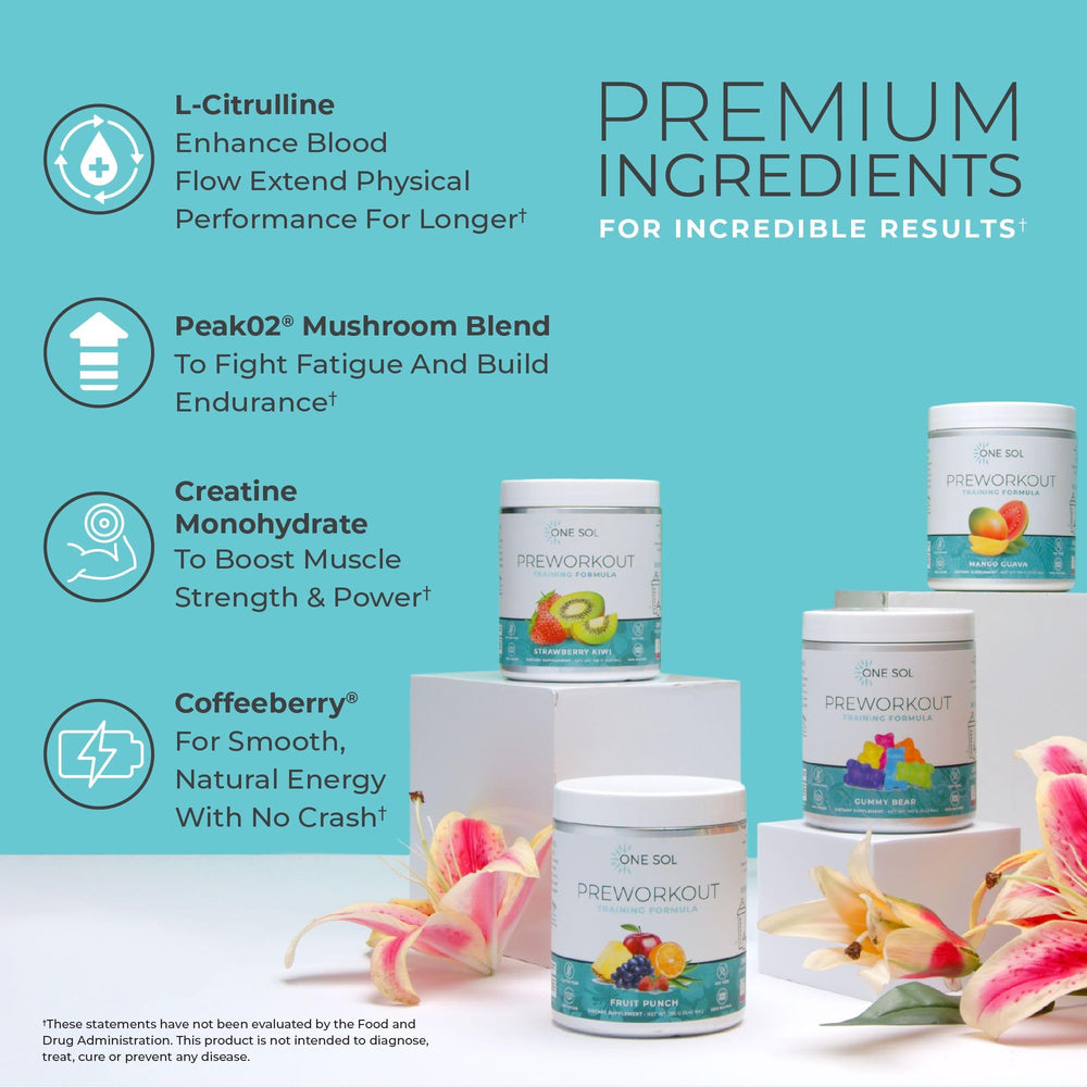 One Sol bottle angled to emphasize its vegan, gluten-free formulation and natural ingredients.
