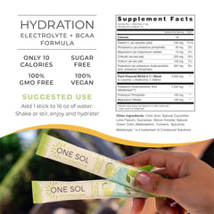 Close-up of One Sol Hydration Cucumber Lime electrolyte stick pack