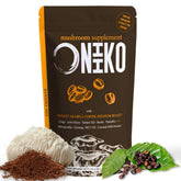 Oniiko Mushroom Coffee hero image with packaging on a clean background.