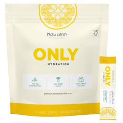Only Hydration Yuzu packets packaging front showcases citrus flavor for on-the-go hydration.