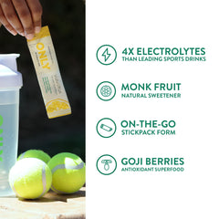 Only Hydration Yuzu powder dissolving in water for quick refreshing hydration.