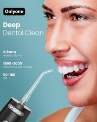 Front view of Onlyone flosser showing nozzle tips