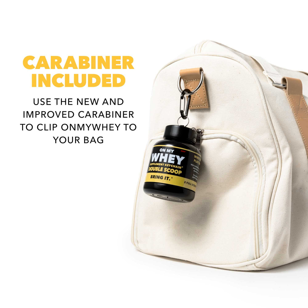 ONMYWHEY Gym bag clip keeps your dispenser within reach.