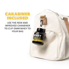 ONMYWHEY Gym bag clip keeps your dispenser within reach.