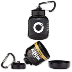 Front view of OnMyWhey 2-pack keychain protein powder funnel