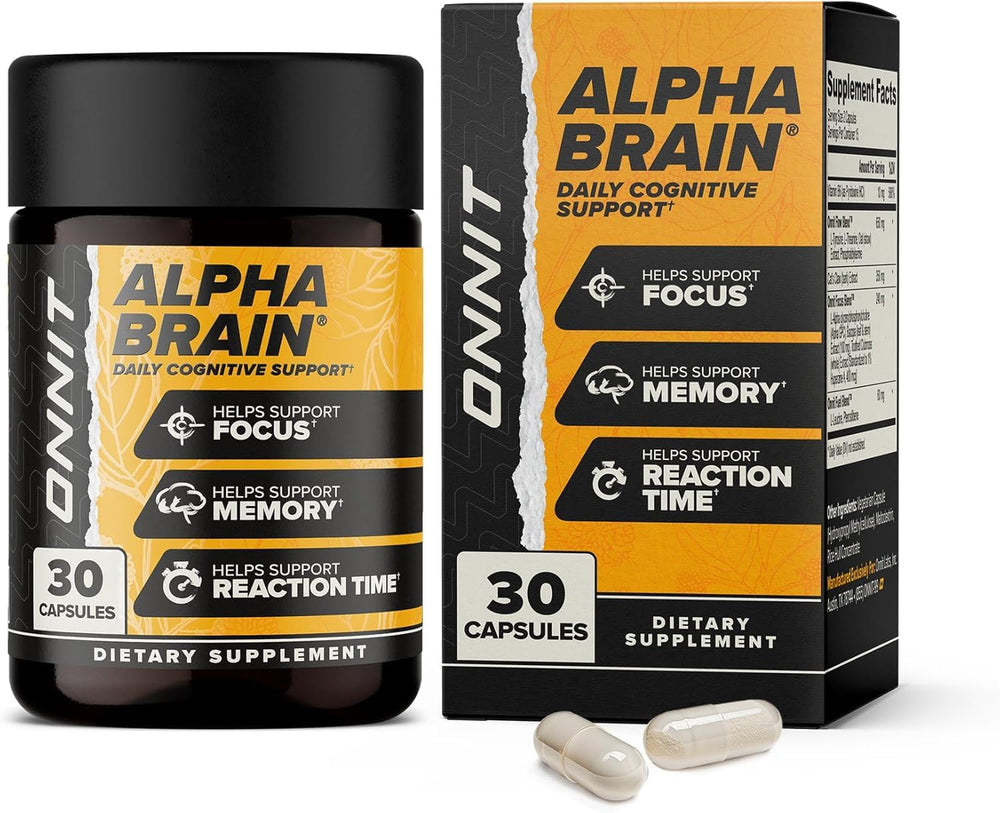 Front view of ONNIT Alpha BRAIN 30-count bottle