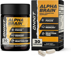 Front view of ONNIT Alpha BRAIN 30-count bottle