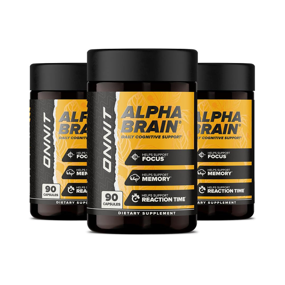 ONNIT Alpha Brain bottle front view supports daily focus and mental clarity