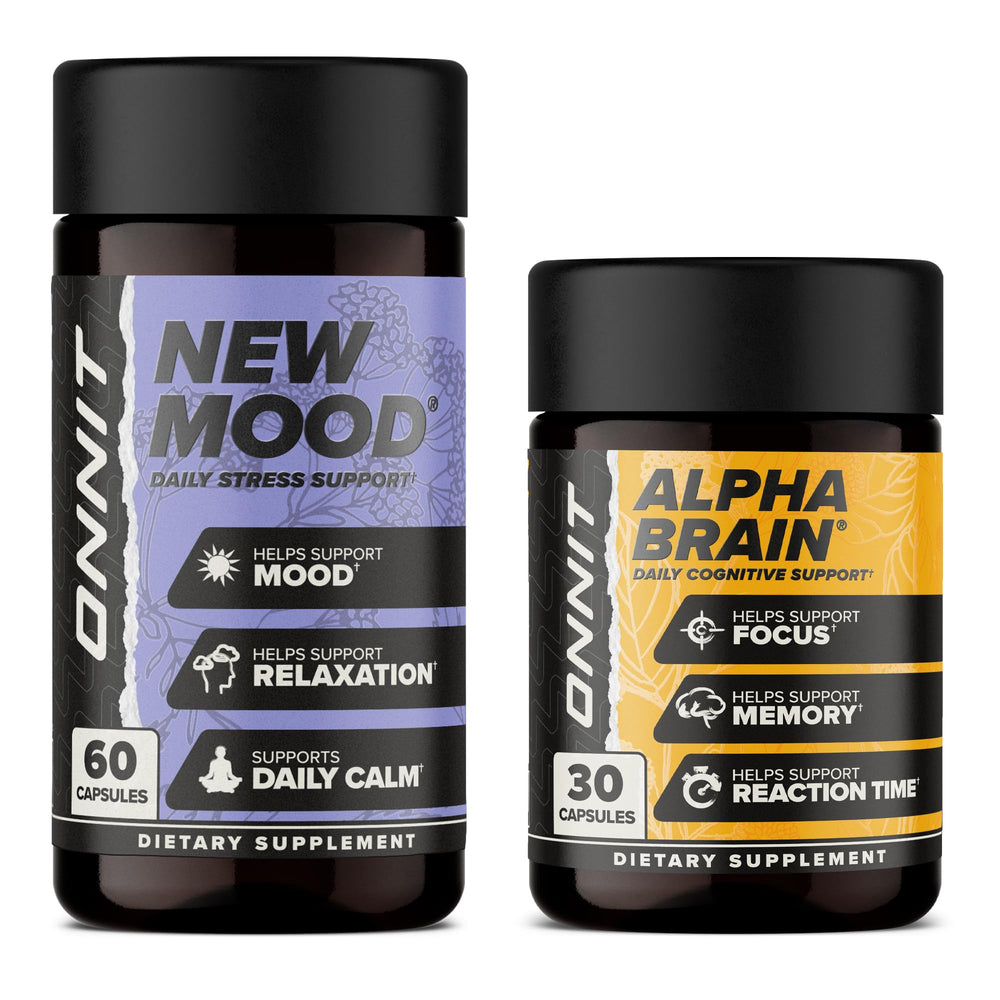 ONNIT Alpha Brain Bundle with Alpha Brain 30-count and New Mood 60-count – nootropic stack for mood and cognitive support