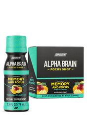 ONNIT Alpha Brain Focus Shot tropical bottle for on-the-go focus and flavor.