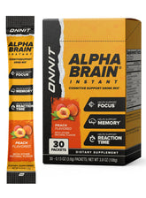 ONNIT Alpha Brain Instant Peach bottle and packaging