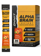 ONNIT Alpha Brain Instant Peach bottle and packaging