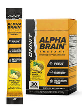 Front packaging of ONNIT Alpha Brain Instant Pineapple Punch