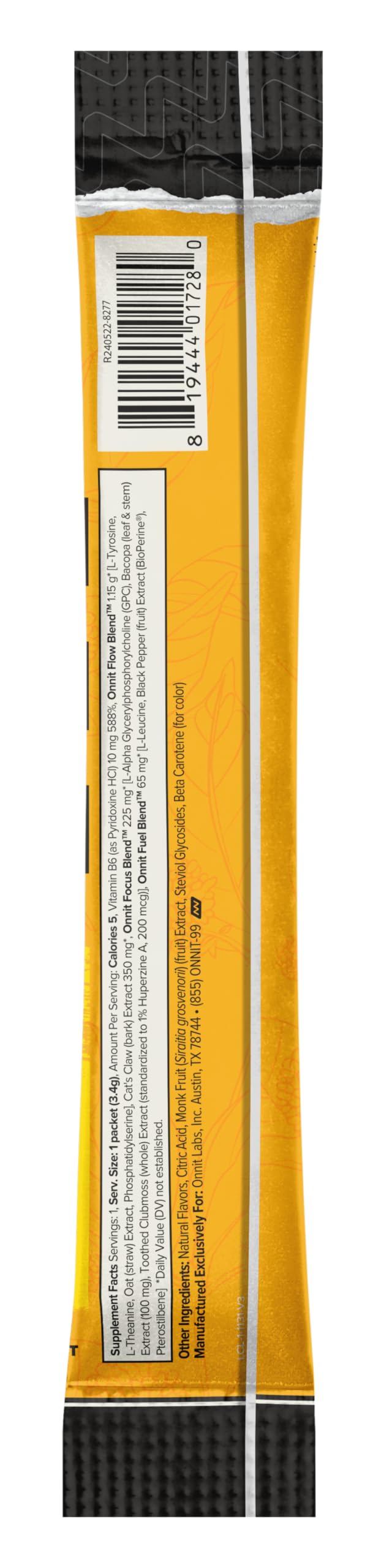 Nutrition facts panel for Alpha Brain Instant Pineapple Punch