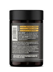Close-up of ONNIT Alpha Brain label highlighting caffeine-free nootropic blend.